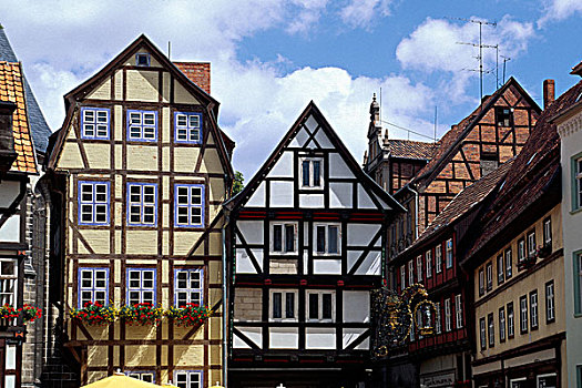 半木结构,房子,奎德琳堡,世界遗产,萨克森安哈尔特,德国,欧洲