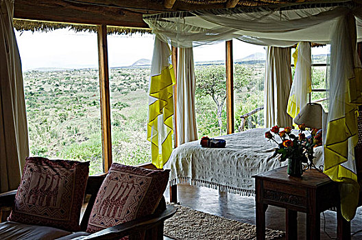 肯尼亚,一个,客人,卧室,荒野,小路,奢华,狩猎小屋