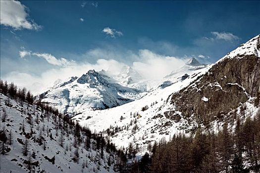 雪山,策马特峰,瑞士,俯视图