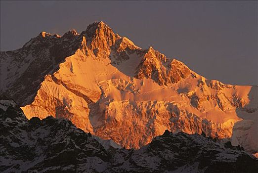 黎明,干城章嘉峰,脸,80多岁,五个,十四,顶峰,锡金,喜马拉雅山,印度