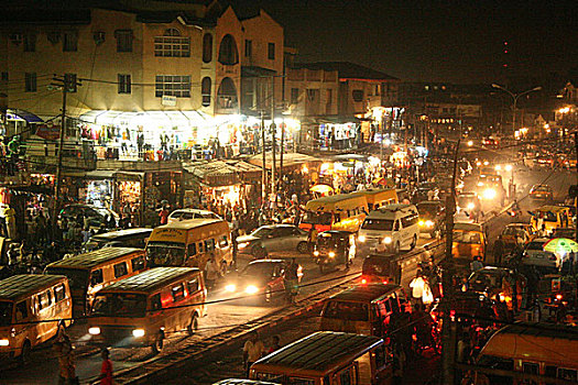 拉各斯,忙碌,夜景,尼日利亚,2008年