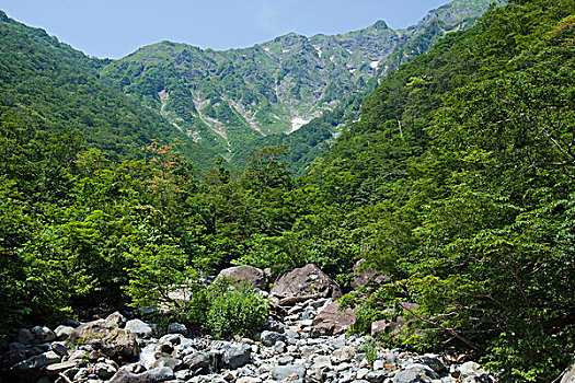 河,石头,山景,日本,亚洲