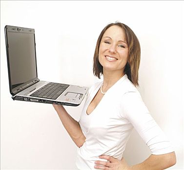 年轻,微笑,职业女性,笔记本电脑