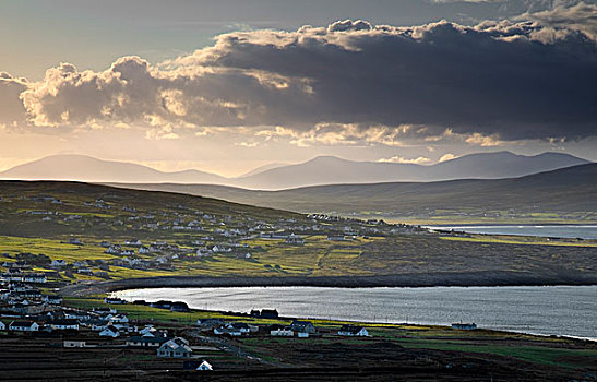 阿基尔岛,爱尔兰,晨光,俯视,乡村