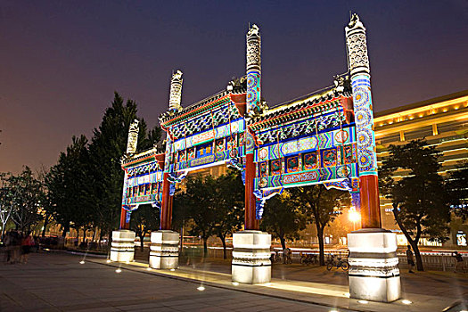 西单,牌楼,装饰,拱道,光亮,北京,中国,亚洲