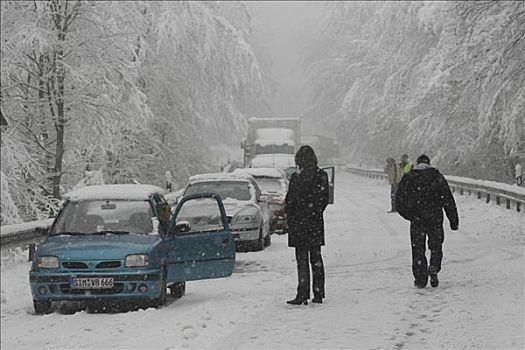 交通,停滞,冬天,暴风雪,积雪,公路,科布伦茨,莱茵兰普法尔茨州,德国