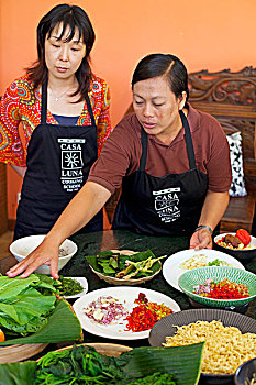 巴厘岛,女青年,烹饪,传统