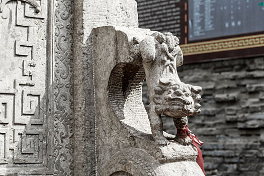 中国山西省平遥古城晋商马家大院石雕狮子