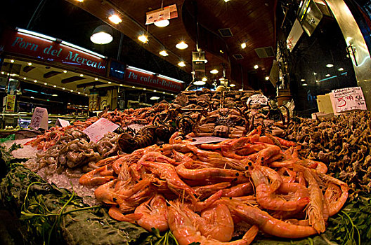 西班牙,巴塞罗那,虾,出售,市场