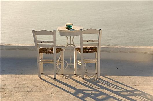 桌子,椅子,风景,锡拉岛,基克拉迪群岛,爱琴海,希腊