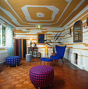 彩色,座椅,现代,起居室,黄色,油漆效果,天花板,墙壁