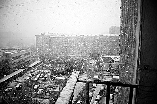 重,下雪,城市,屋顶,遮盖,雪