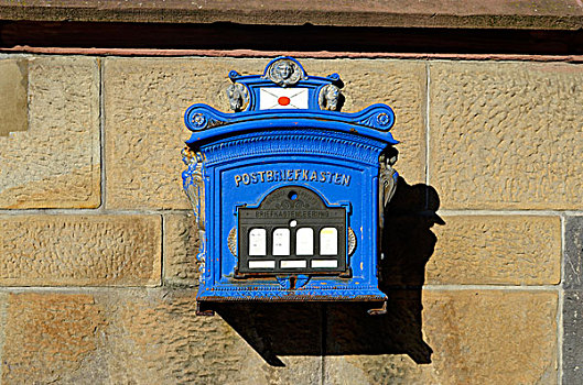 怀旧,蓝色,邮箱,美术馆,邮政,建筑,鲁尔区,德国,欧洲