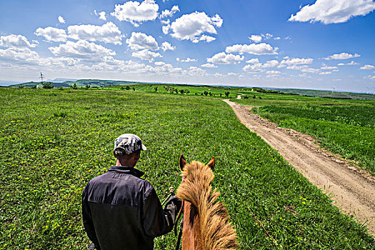 草原上的牧民和马