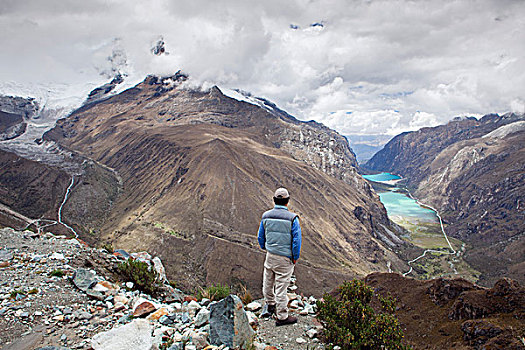 南美,秘鲁,山脉,远足,向外看,上方,湖,跋涉,国家公园