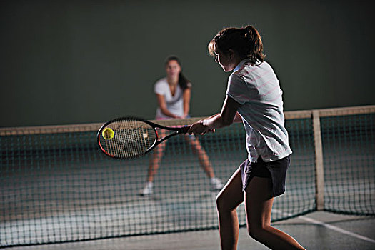 女孩,玩,网球,比赛,网球场