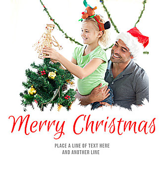 可爱,小女孩,装饰,圣诞树,父亲