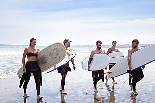 男性,女性,冲浪,朋友,走开,海洋,冲浪板