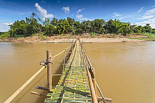 竹子,桥,上方,琅勃拉邦,老挝,亚洲