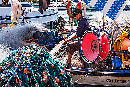 渔民,护理,网,港口,突尼斯