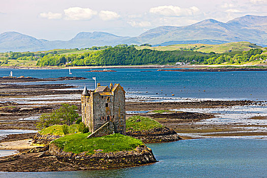 苏格兰,阿盖尔郡,城堡,15世纪,潮汐,小岛,湖
