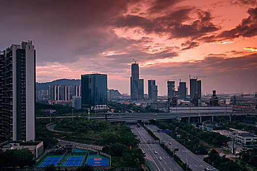 中国广东深圳前海自贸区都市夜景