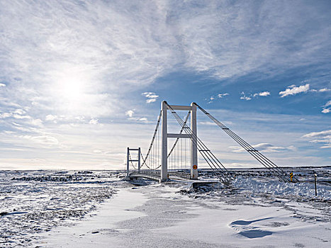 桥,上方,冬天,高地,冰岛,大幅,尺寸