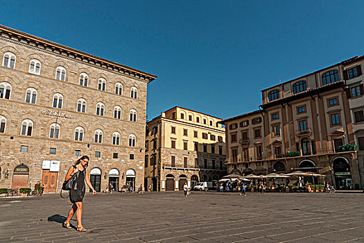 女青年,通过,市政广场,佛罗伦萨,托斯卡纳,意大利,欧洲