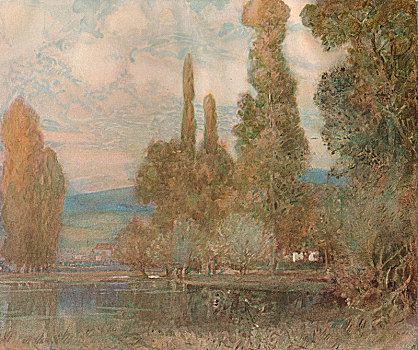 边缘,湖,19世纪,世纪,艺术家,阿尔佛雷德,东方