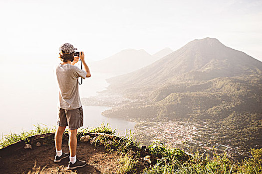 男青年,摄影,阿蒂特兰湖,数码相机,危地马拉