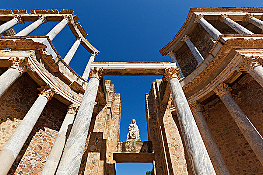 柱廊,后面,舞台,罗马人,剧院,世纪,梅里达,巴达霍斯省,西班牙