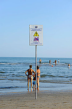 标识,游泳,禁止,浴者,海滩,北方,亚德里亚海,威尼斯,欧洲
