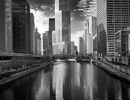 美国,伊利诺斯,芝加哥,桥,上方,河,塔,建筑背景