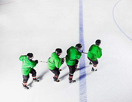 团队,绿色,制服,排列,冰