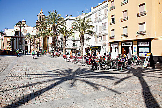 露天咖啡馆,棕榈树,城镇广场,安达卢西亚,西班牙