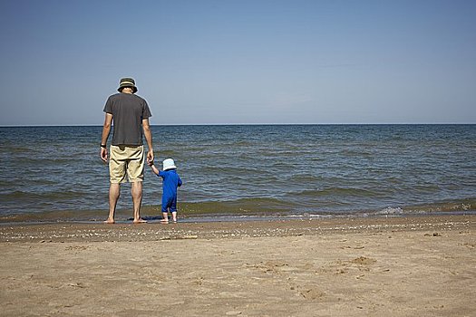 父亲,幼儿,海滩,安大略省,加拿大