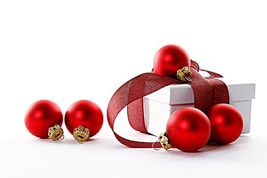 红色,圣诞节饰物,礼物,红丝带