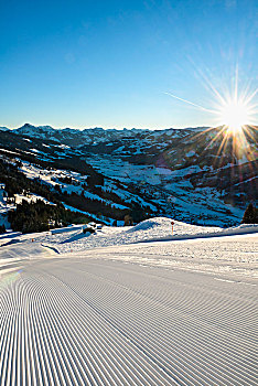 新鲜,准备好,滑雪坡,阳光,朝日,风景,提洛尔,奥地利,欧洲