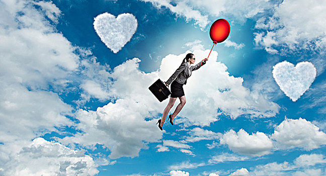 女人,飞,气球,浪漫,概念