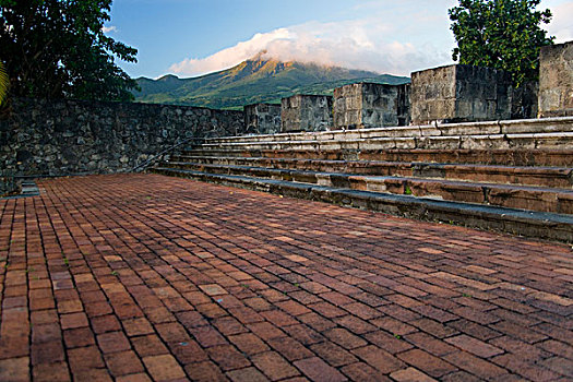 马提尼克,法属安的列斯群岛,西印度群岛,遗址,剧院,毁坏,休息,城镇,喷发,火山,山,远景