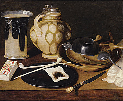 静物,烟斗,国王,方片牌,刀,水罐,17世纪,艺术家