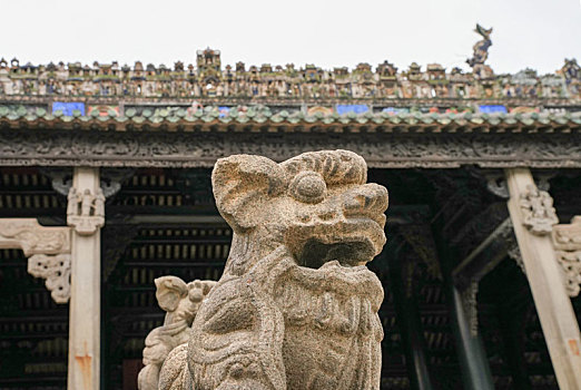 羊城广州阴天的陈家祠古建筑群特写