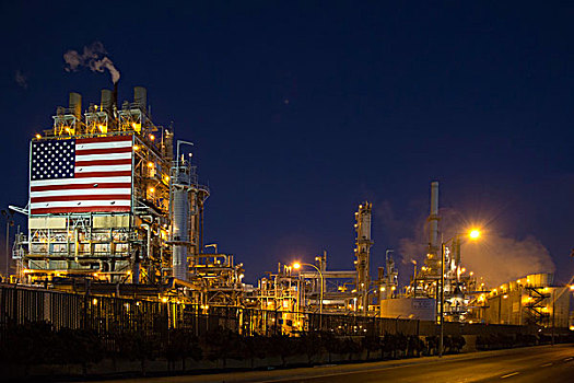 油,精炼厂,展示,巨大,美洲,旗帜,威明顿,加利福尼亚,美国