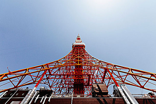 仰视,东京塔,蓝天