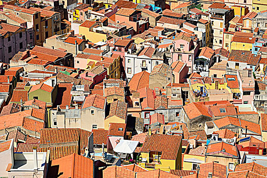 远眺,砖瓦,屋顶,历史,中心,省,萨丁尼亚,意大利,欧洲