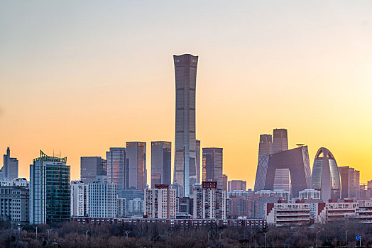 北京城市天际线日落