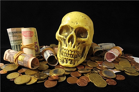死亡,钱,概念,头骨,货币