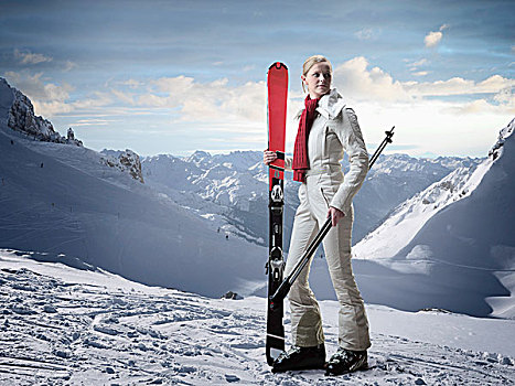 女人,滑雪,雪,斜坡