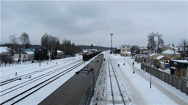 全景,火车站,轨道,冬天