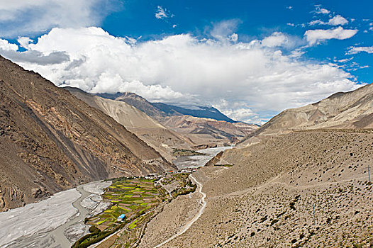 风景,河谷,奔流,河流,山谷,茂密,绿色,地点,围绕,乡村,喜马拉雅山,尼泊尔,亚洲
